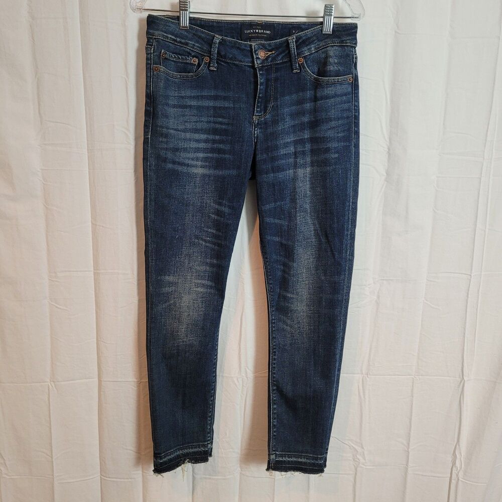 Lucky Brand Lolita Crop Skinny Jeans Women's Size 6 / 28 Blue Denim Raw Hem Boho